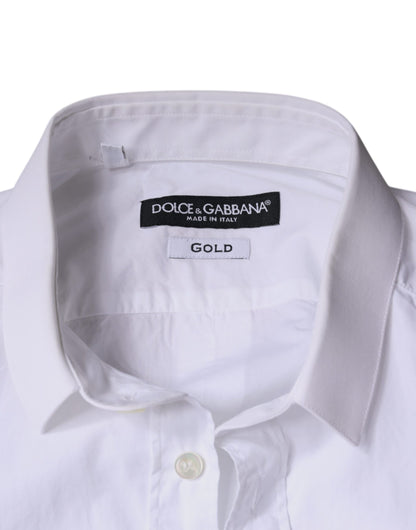 Dolce & Gabbana White Cotton Dress GOLD Formal Collared Shirt