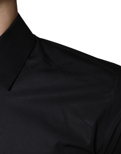 Dolce & Gabbana Black Cotton Stretch Dress GOLD Formal Shirt