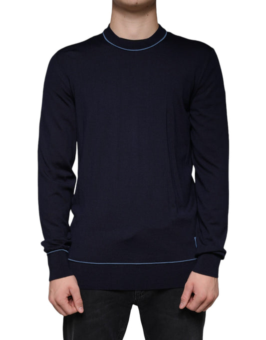 Dolce & Gabbana Dark Blue Wool Crew Neck Men Pullover Sweater