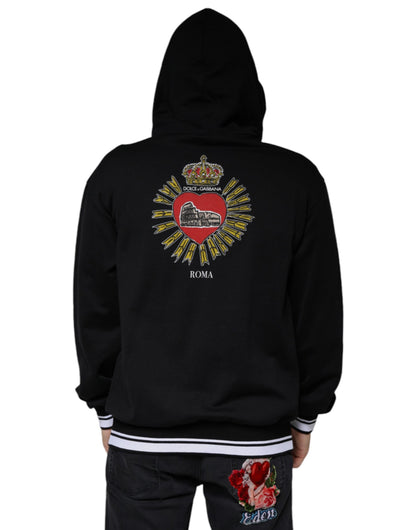 Dolce & Gabbana Black Sacred Heart Crown Hooded Sweatshirt Sweater