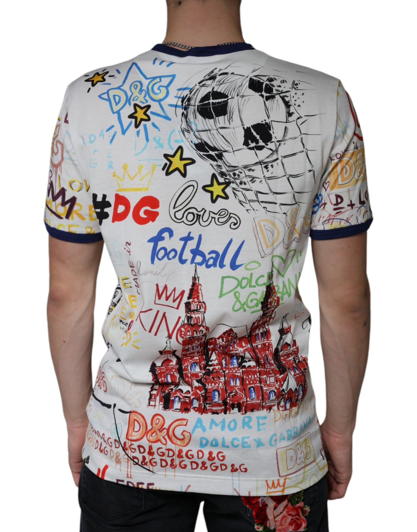 Dolce & Gabbana White Graphic Print Cotton Crew Neck T-shirt