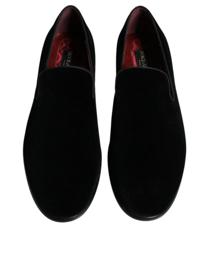 Dolce & Gabbana Black Suede Leather Slippers Loafers Shoes