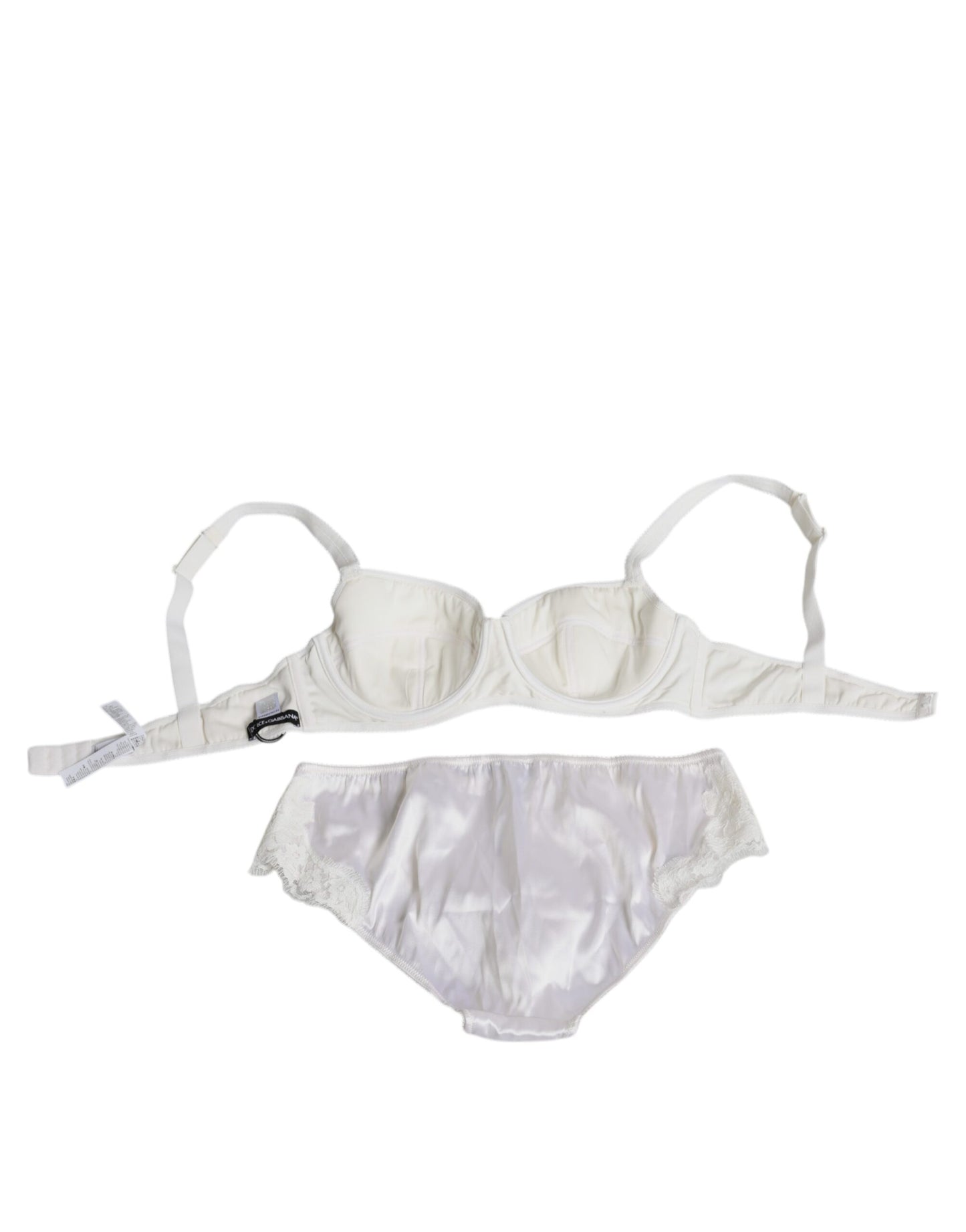 Dolce & Gabbana White Silk Stretch Panty Balconette Bra Underwear