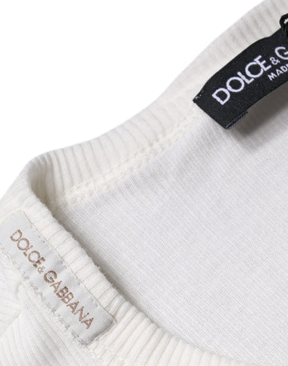 Dolce &amp; Gabbana T-shirt bianca in cotone con bottoni a maniche lunghe