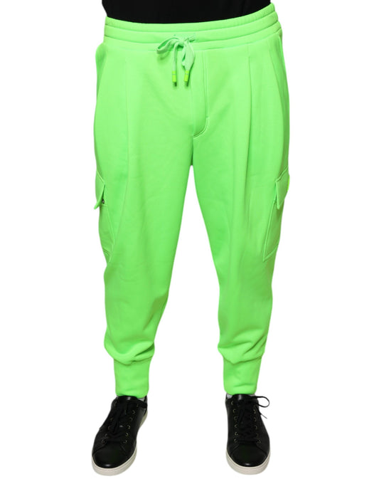 Pantaloni della tuta cargo in poliestere verde neon Dolce &amp; Gabbana