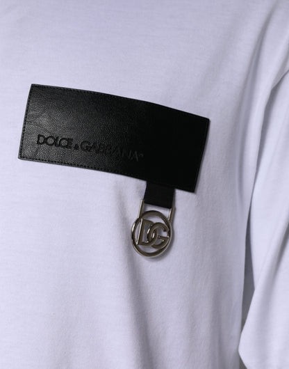 T-shirt girocollo in cotone con patch logo bianco di Dolce &amp; Gabbana