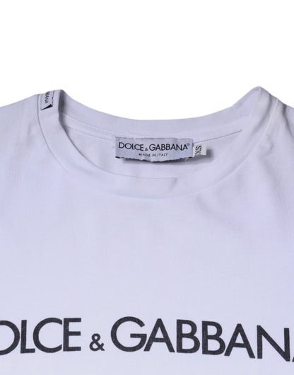 T-shirt girocollo in cotone bianco con stampa logo Dolce &amp; Gabbana