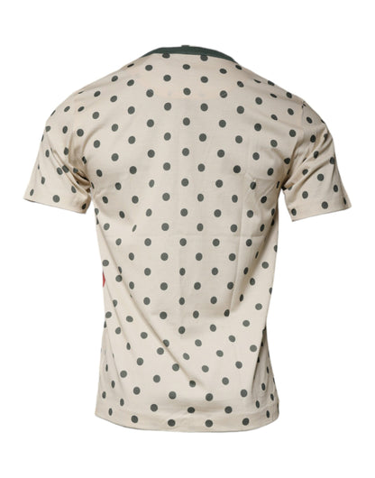 Dolce &amp; Gabbana T-shirt in cotone a pois con stampa grafica beige