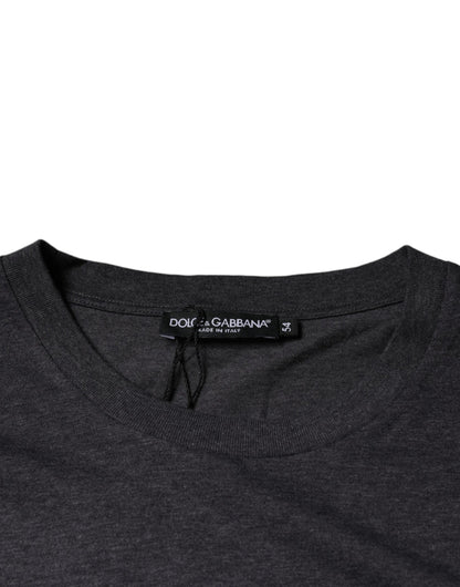 Dolce & Gabbana Gray Logo Patch Cotton Crew Neck T-shirt