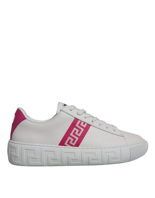 Scarpe da ginnastica basse con plateau e stampa Greca bianca e rosa Versace