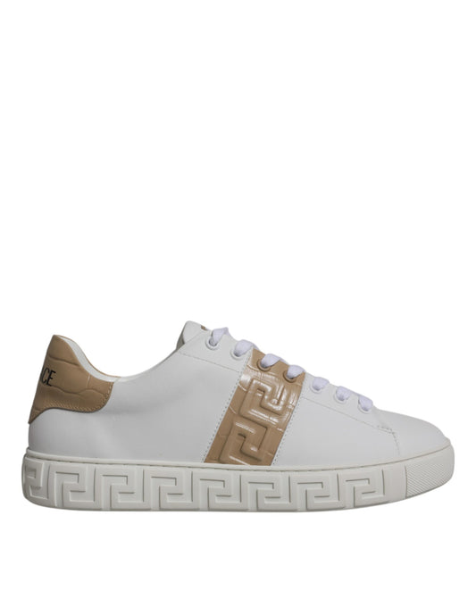 Scarpe da ginnastica basse da uomo Versace in TPU con stampa Greca bianca e marrone