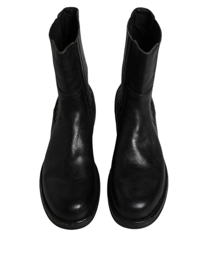 Dolce & Gabbana Black Horse Leather Mid Calf Boots Shoes