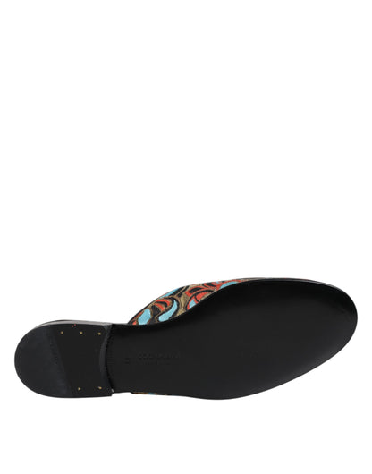 Dolce & Gabbana Multicolor Jacquard Logo Flat Sandals Shoes