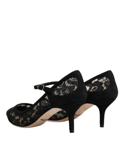 Dolce & Gabbana Black Mary Jane Taormina Lace Pumps Shoes