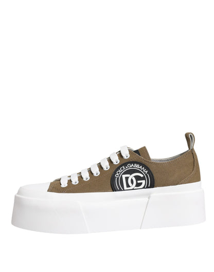 Dolce & Gabbana Brown White Canvas Logo Low Top Sneakers Shoes