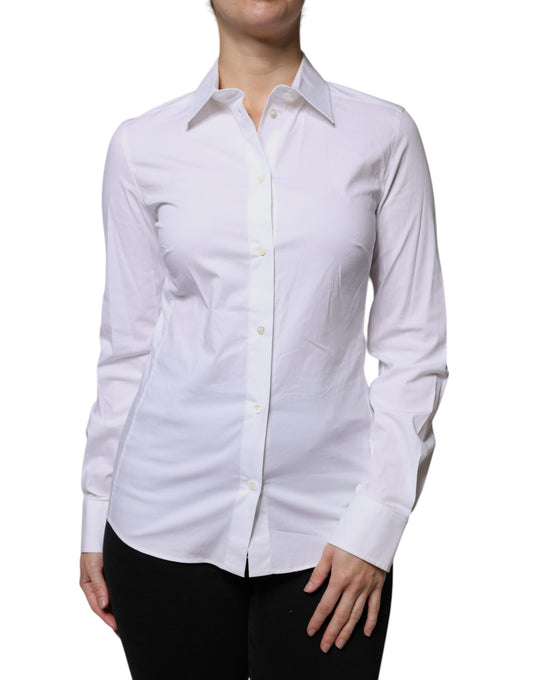 Dolce & Gabbana White Cotton Collared Long Sleeves Shirt Top