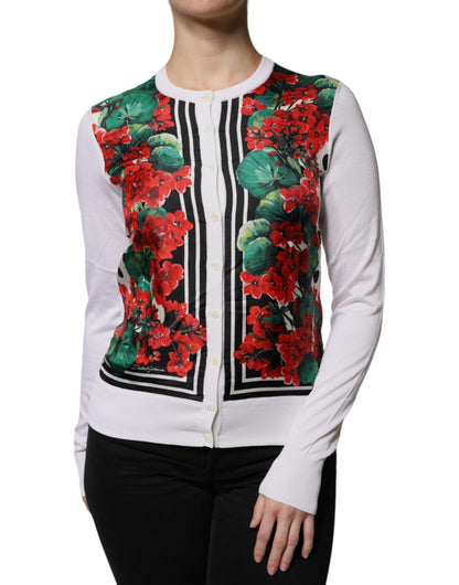 Dolce & Gabbana White Geranium Long Sleeves Cardigan Sweater