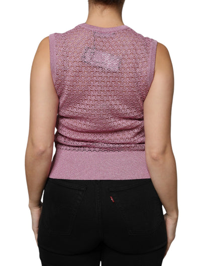 Dolce & Gabbana Pink Mesh See Through Sleeveless Tank Top