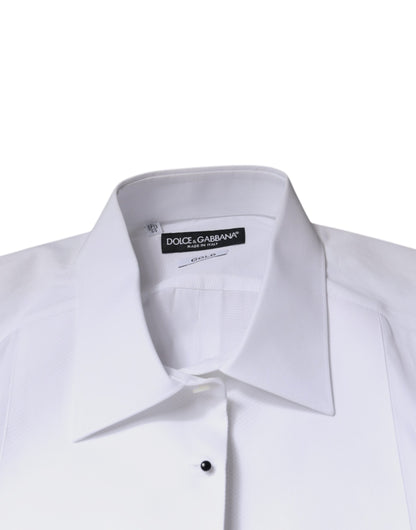 Dolce & Gabbana White Bib Cotton Poplin GOLD Formal Shirt