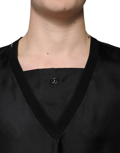 Dolce & Gabbana Black Cotton Square Neck Short Sleeve T-shirt