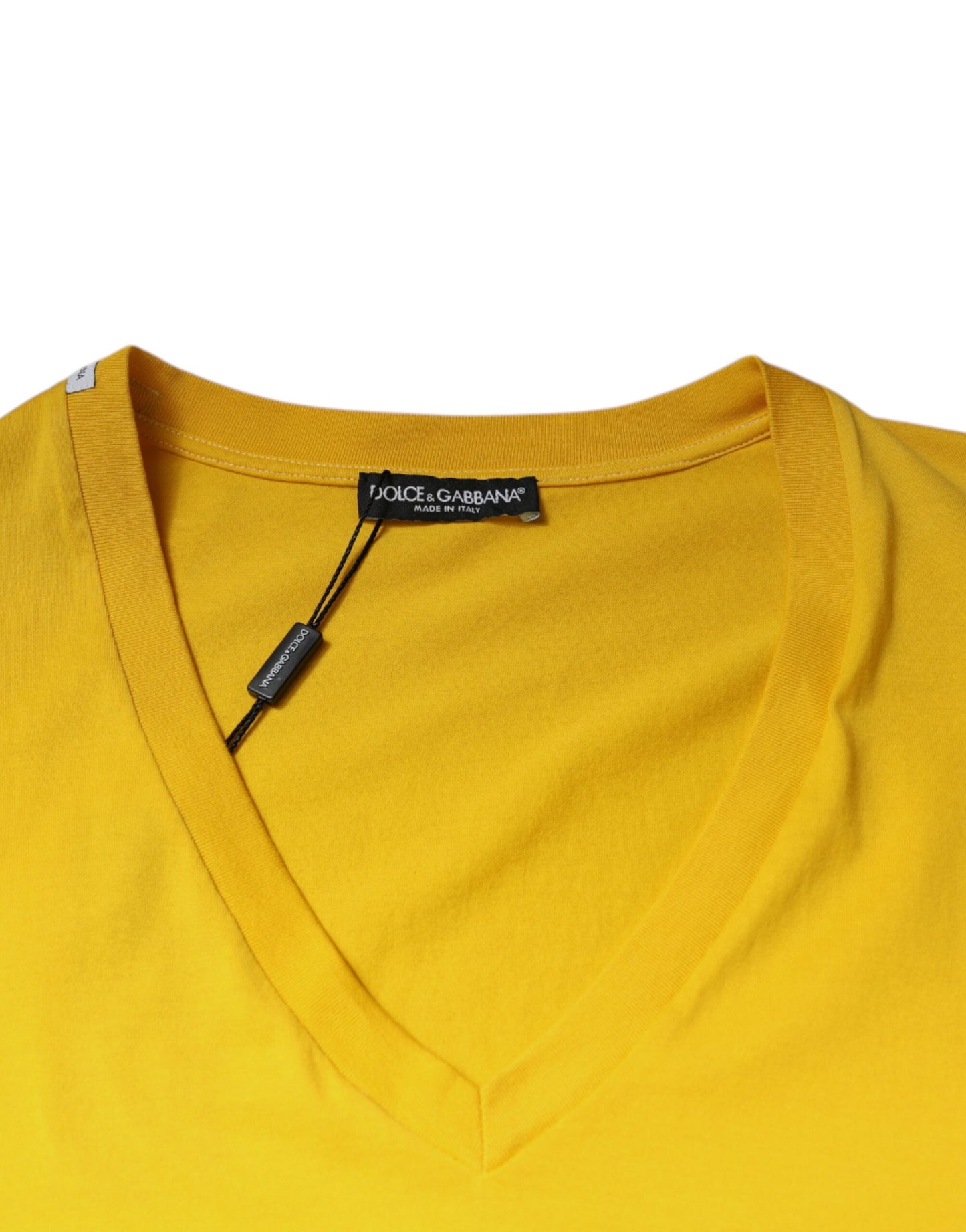 Dolce & Gabbana Yellow Cotton V-neck Short Sleeves T-shirt