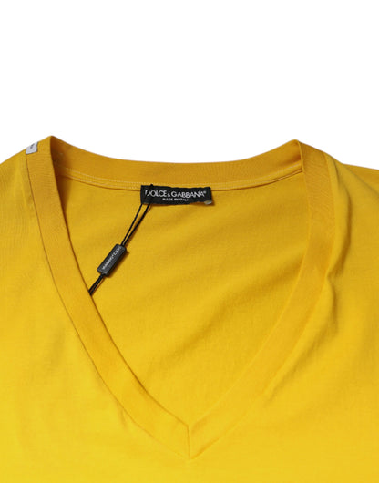 Dolce & Gabbana Yellow Cotton V-neck Short Sleeves T-shirt