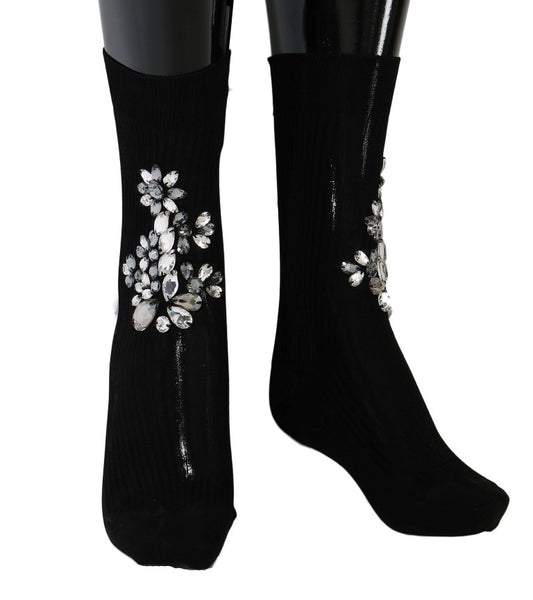 Dolce & Gabbana Crystal Embellished Black Knit Stockings - PER.FASHION