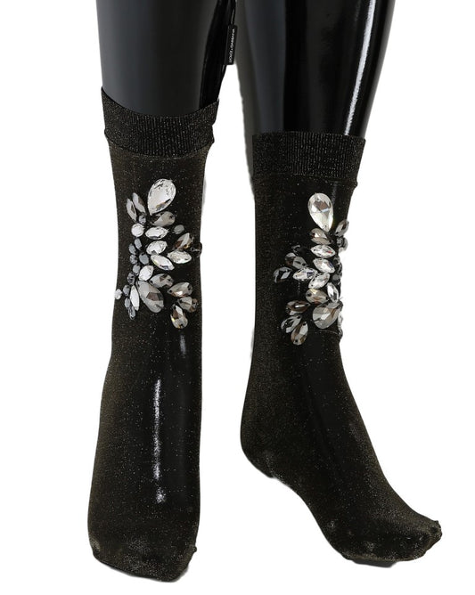 Dolce & Gabbana Crystal-Embellished Black Mid-Calf Stockings - PER.FASHION