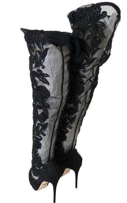 Dolce & Gabbana Embroidered Floral Over-Knee Boots