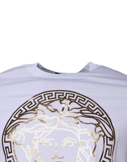 Versace White Medusa Print Cotton Crew Neck T-shirt