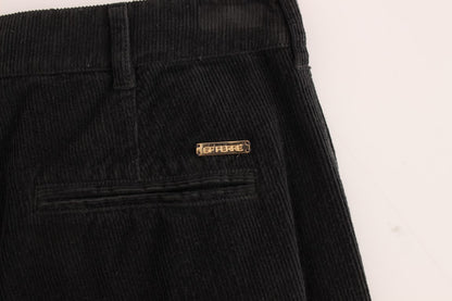 Pantaloni eleganti GF Ferre in velluto a coste di cotone nero