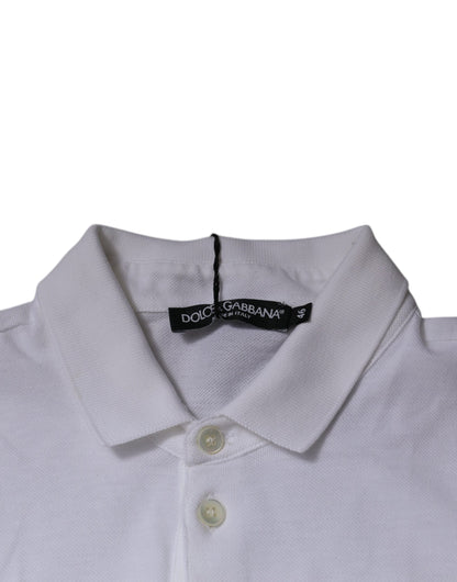 Dolce & Gabbana White Cotton Crown Collared Polo T-shirt