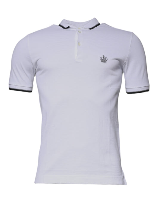 Dolce & Gabbana White Cotton Crown Collared Polo T-shirt