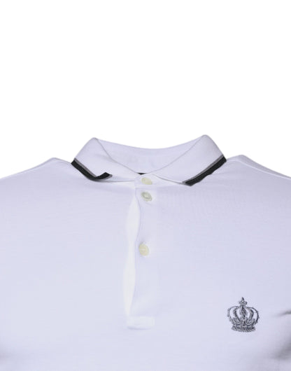 Dolce & Gabbana White Cotton Crown Collared Polo T-shirt