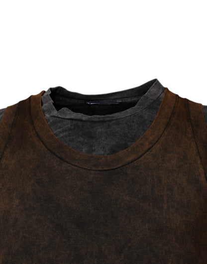 Dolce & Gabbana Brown Cotton Round Neck Sleeveless T-shirt