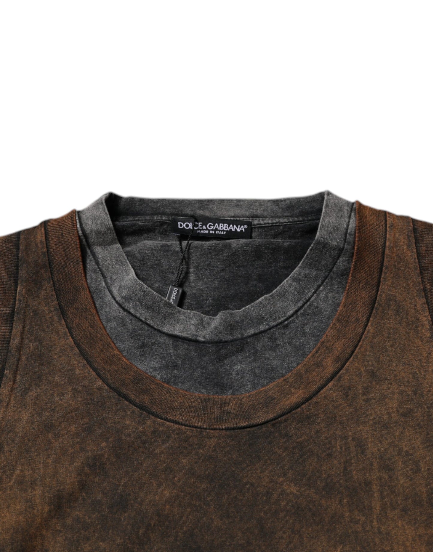 Dolce & Gabbana Brown Cotton Round Neck Sleeveless T-shirt