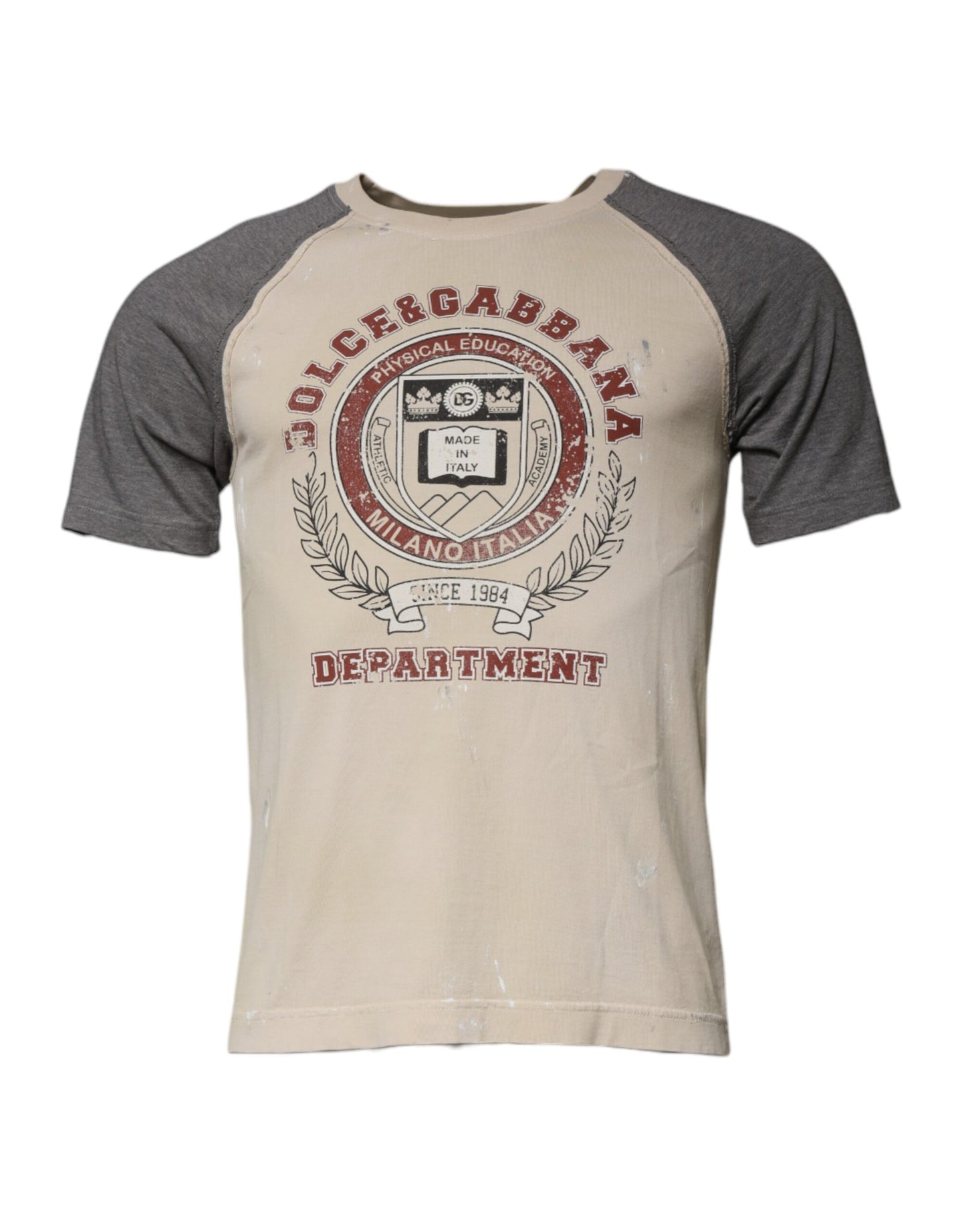 Dolce & Gabbana Beige Gray Graphic Print Cotton Crew Neck T-shirt