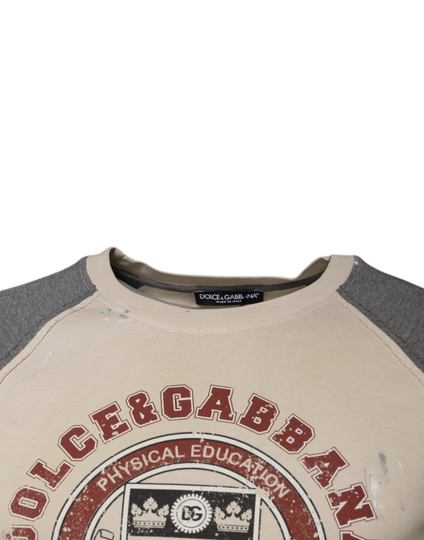 Dolce & Gabbana Beige Gray Graphic Print Cotton Crew Neck T-shirt