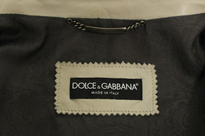 Dolce &amp; Gabbana Elegante giacca in pelle di agnello beige