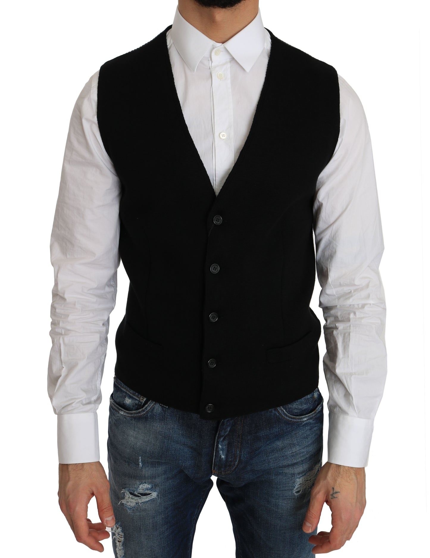 Dolce &amp; Gabbana Gilet formale in cotone nero elegante