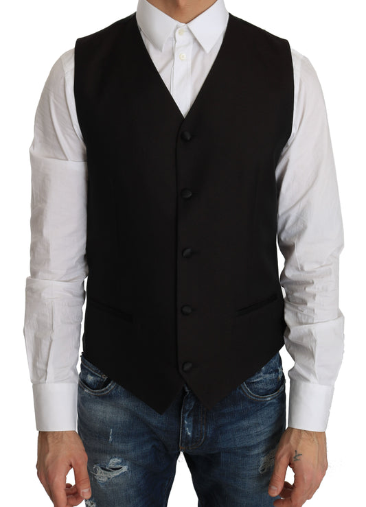 Dolce &amp; Gabbana Elegante gilet formale in misto seta nero