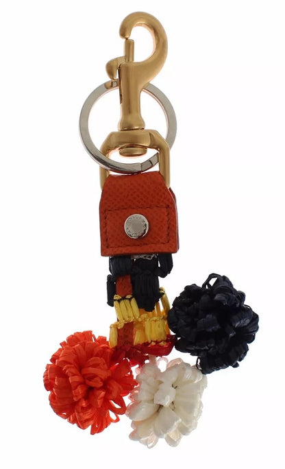 Dolce & Gabbana Brown Gold Raffia Leather Clasp Finder Chain Keyring