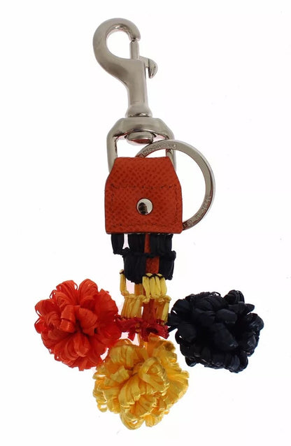 Dolce & Gabbana Red Yellow Raffia Leather Clasp Finder Keyring Keychain