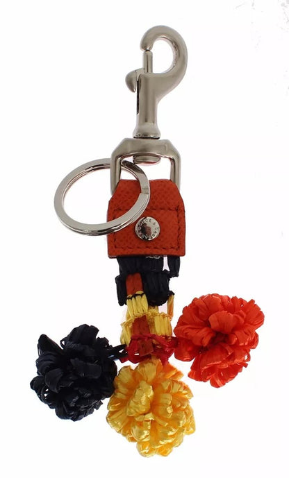 Dolce & Gabbana Red Yellow Raffia Leather Clasp Finder Keyring Keychain