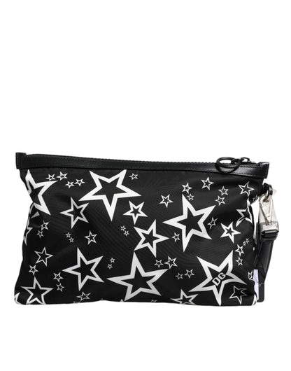 Dolce & Gabbana Black White Stars Pattern Clutch Pouch Bag