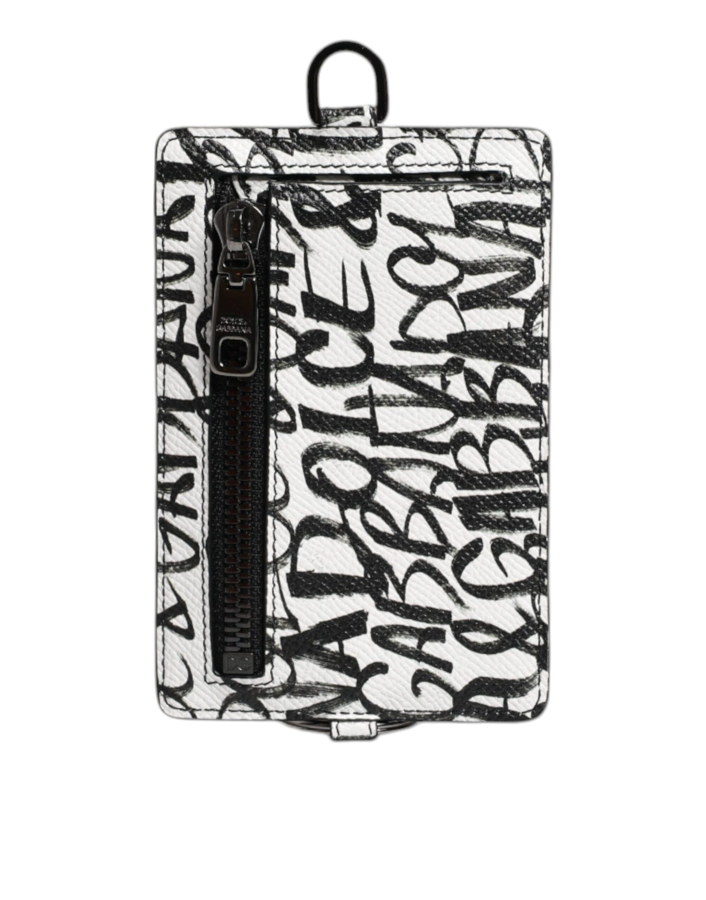 Dolce & Gabbana White Leather Lanyard Logo Print Card Holder Wallet