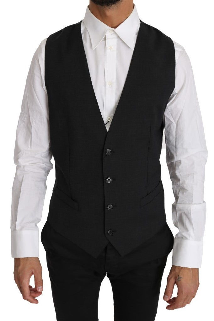 Dolce &amp; Gabbana Gilet elegante slim fit in lana grigia