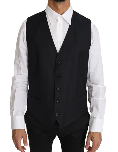 Dolce &amp; Gabbana Gilet elegante grigio slim fit in lana-seta