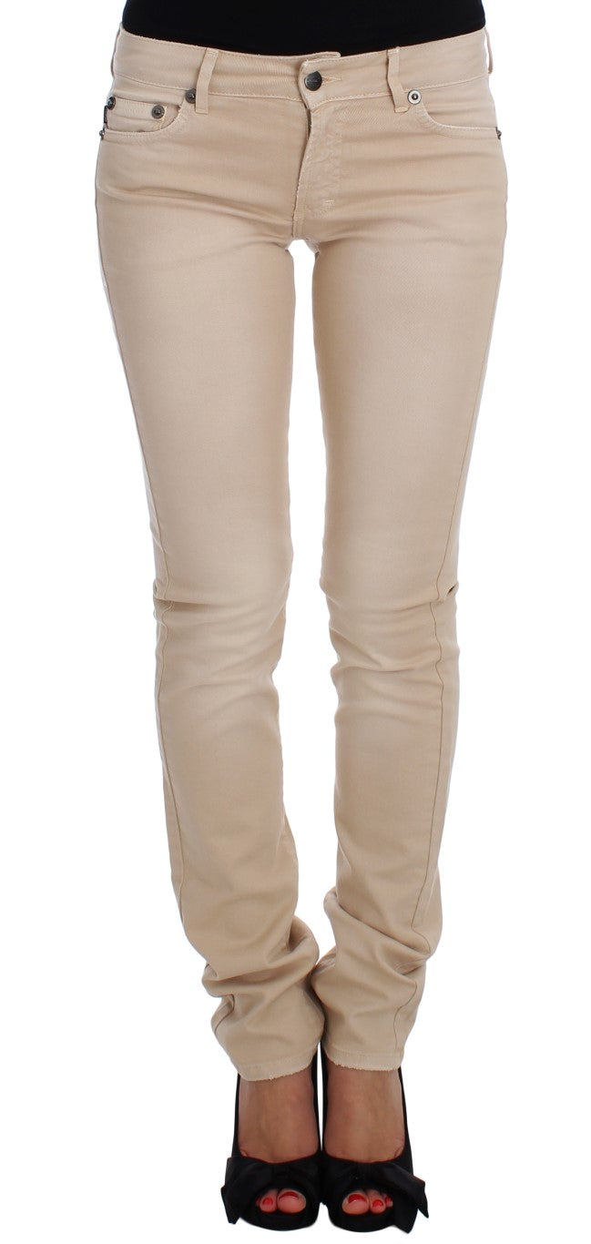 Jeans slim fit Cavalli in cotone beige elasticizzato