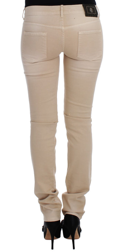 Jeans slim fit Cavalli in cotone beige elasticizzato